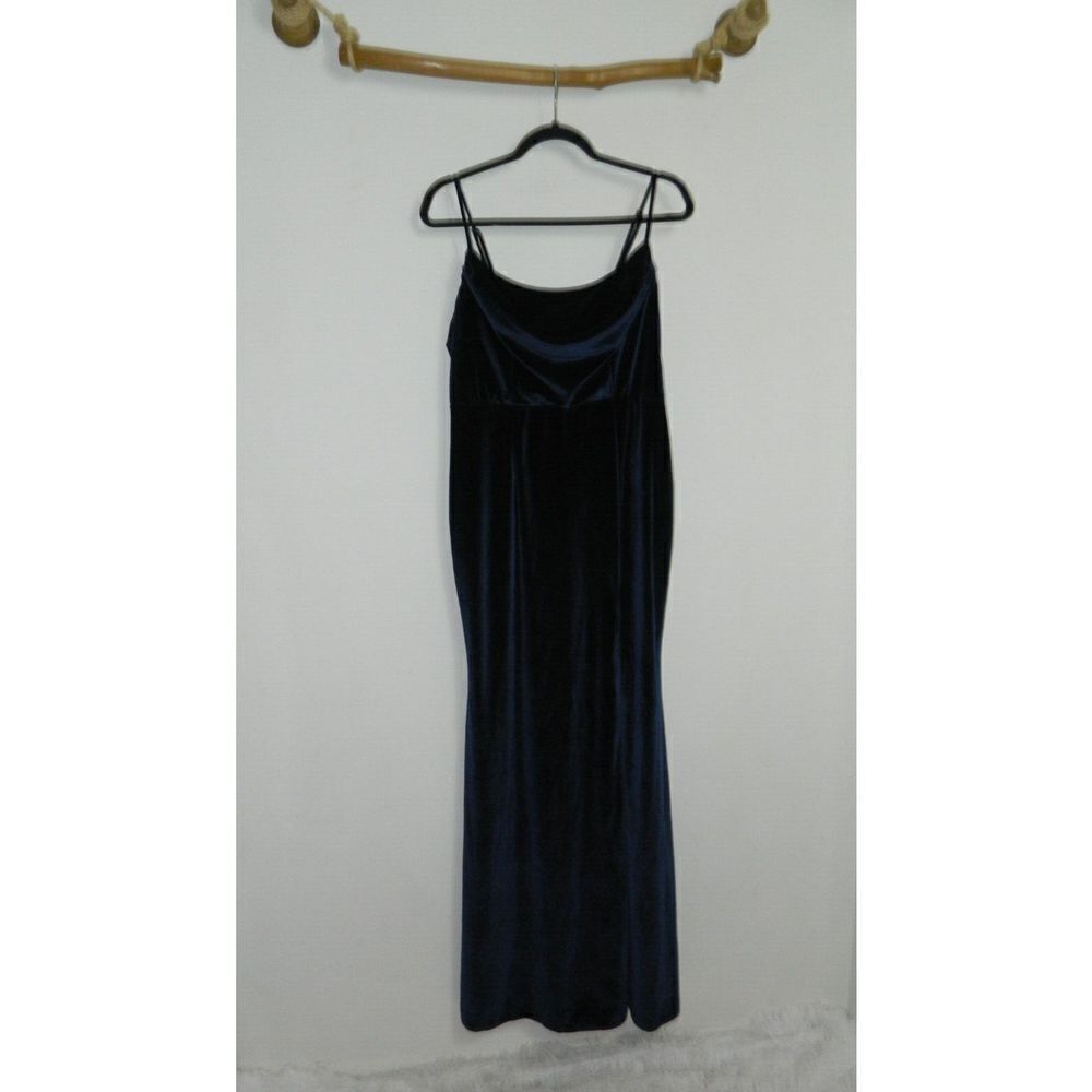 Lulu's Dress Elegant Luxury Navy‎ Blue Velvet Cowl Neck Maxi Size X-Large